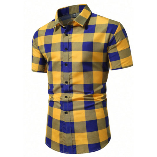 CAMISA CON ESTAMPADO DE CUADRITOS AMARILLO